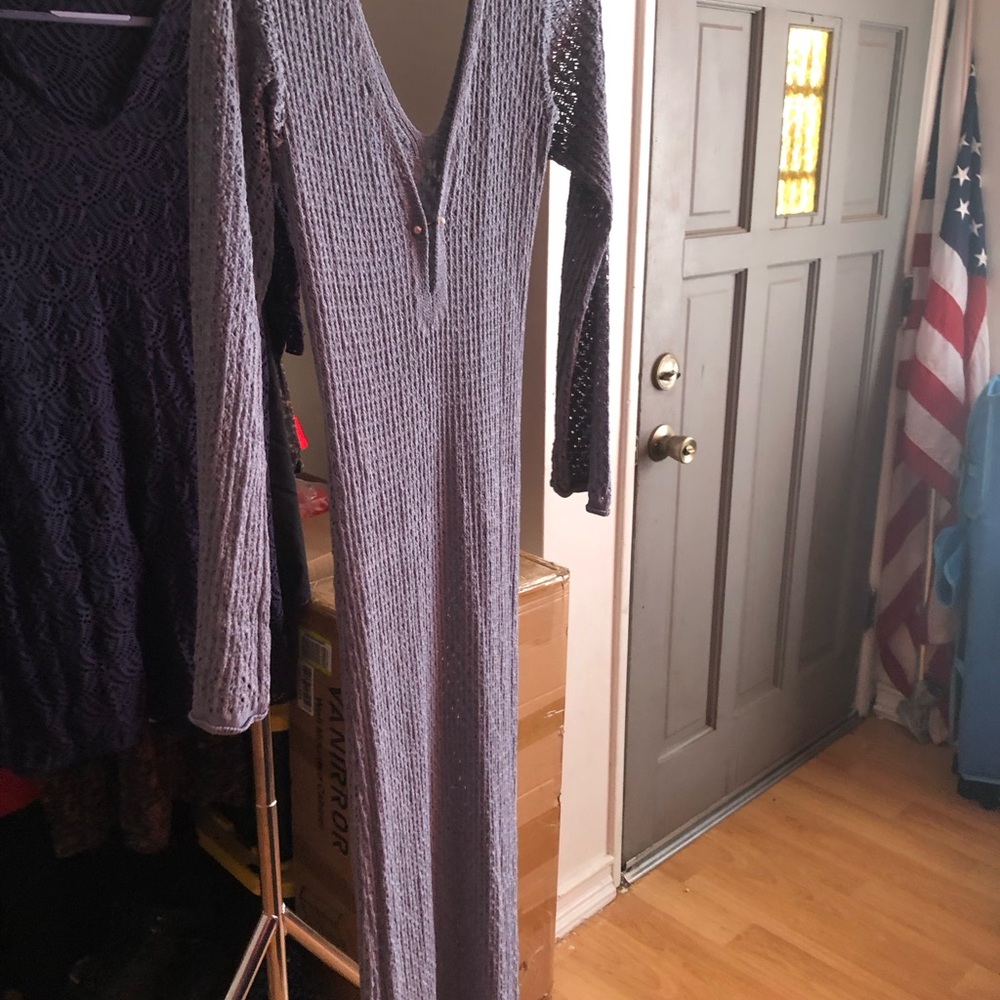 Long Sleeve V-Neck Knit Maxi Dress - Laxoverup